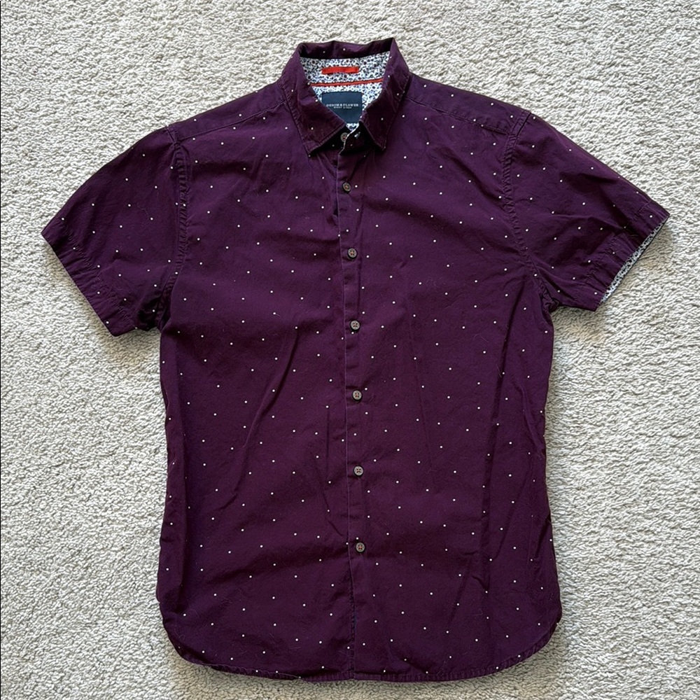 Purple Polka Dot Short Sleeve Button Up